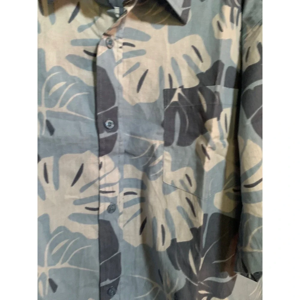 Real Essentials Mens 4XT Blue Monstera‎ Leaf Tropical Cotton Button Down Shirt